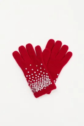 Red & Silver Sequin Logo Gloves