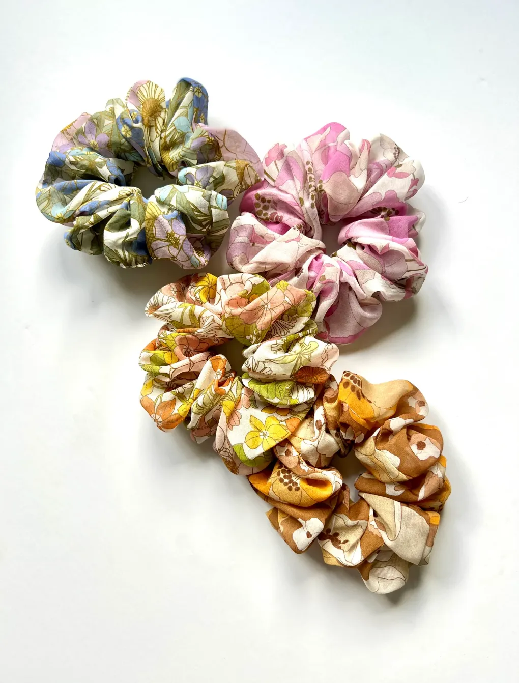 Retro Poppies Collection | Floofy Scrunchie | Long Hair Scarf | 100% Silk Chiffon | Luxury Designer Hair Accessories Handmade