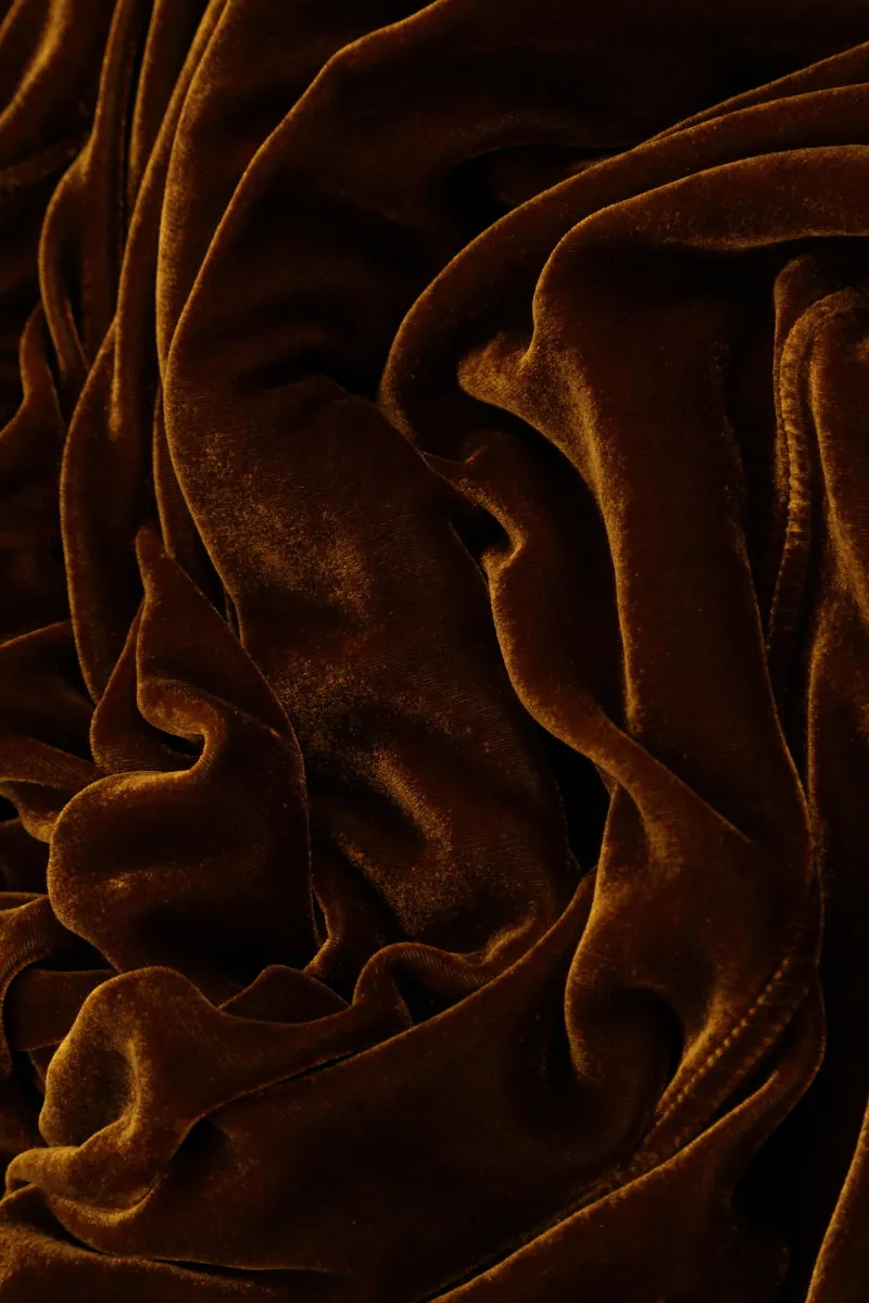 Ruffled Golden Olive Silk Velvet Scarf