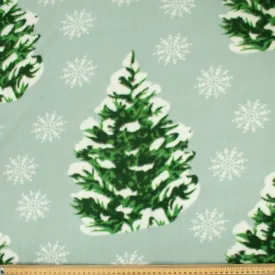 Snow & Pine Trees on Mint Printed Polar Fleece DSN #15