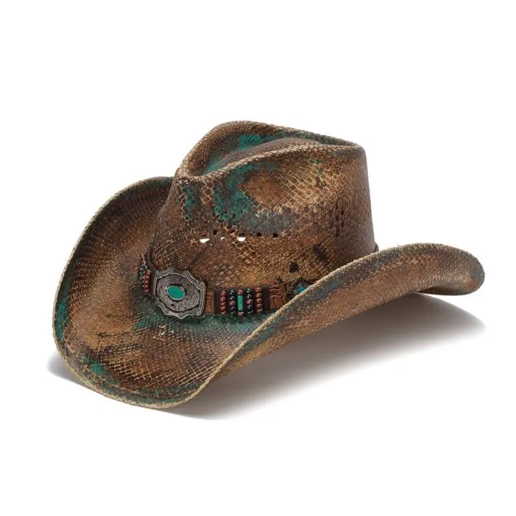 Stampede Women's Western Straw Cowboy Hat - The Sea Green Color Stain