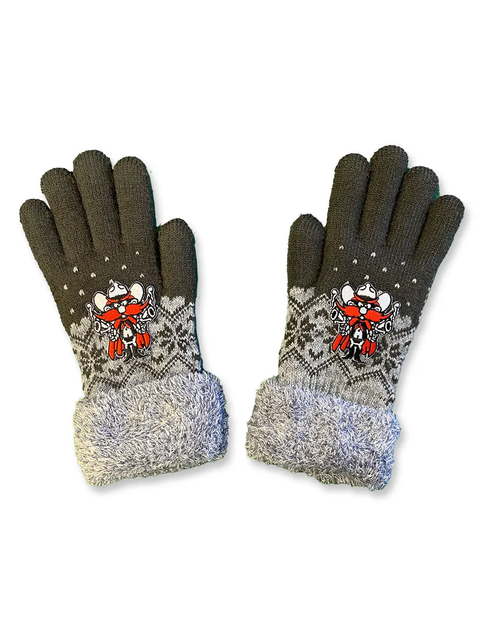 Texas Tech Raider Red Snowflake Grey Gloves