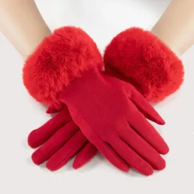 Warm and Stylish: Red Women's Gloves with Faux Fur Cuff for Winter