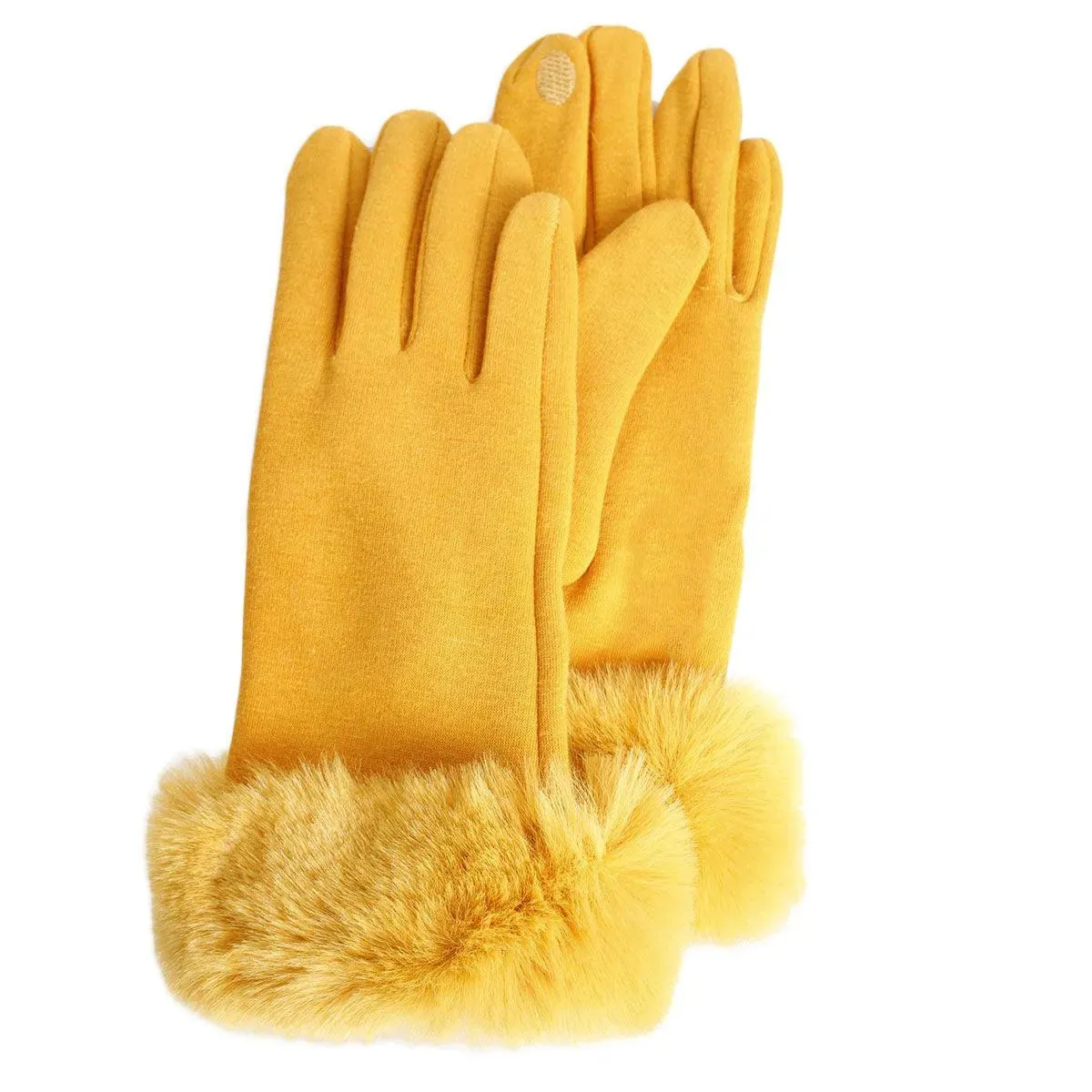 Warm and Stylish: Yellow-gold Women's Gloves with Faux Fur Cuff for Winter