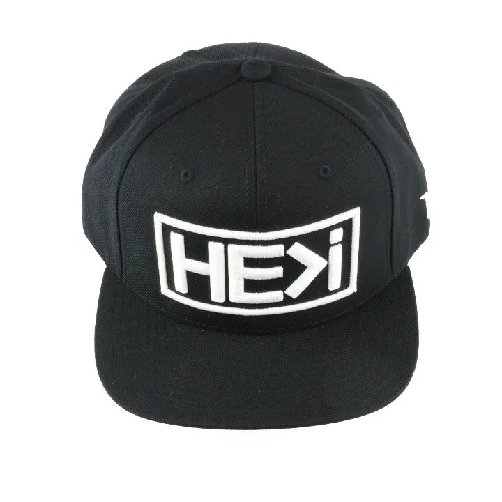 WHITE ON BLACK BOX LOGO SNAPBACK HAT